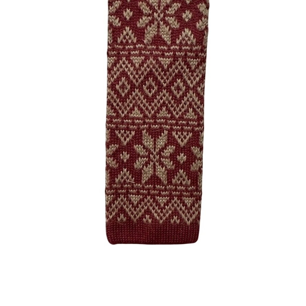 Uniqlo Mens Knit Tie Burgundy Red Fair Isle Snowflake Pattern Square End 56 Inch